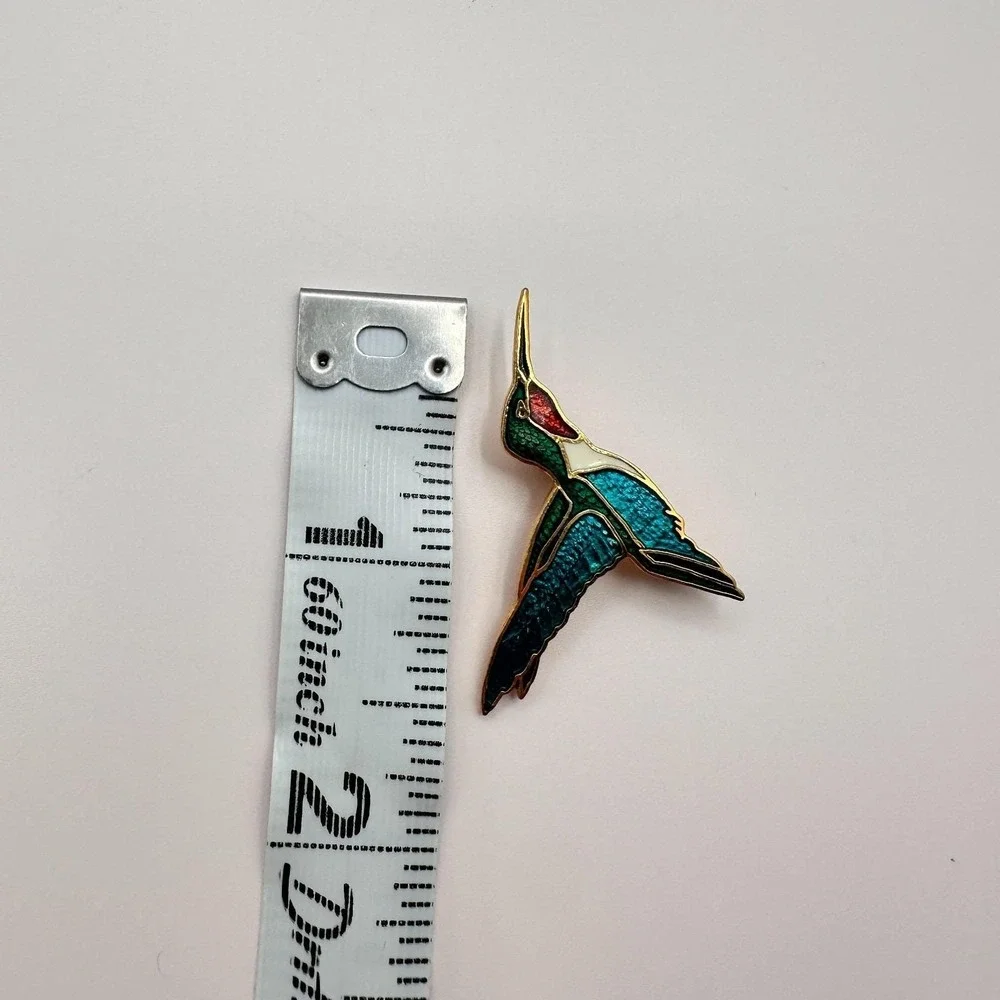 Vintage 80s Multicolor Hummingbird Pin Gold Tone Enamel Brooches‎ Retro Jewelry